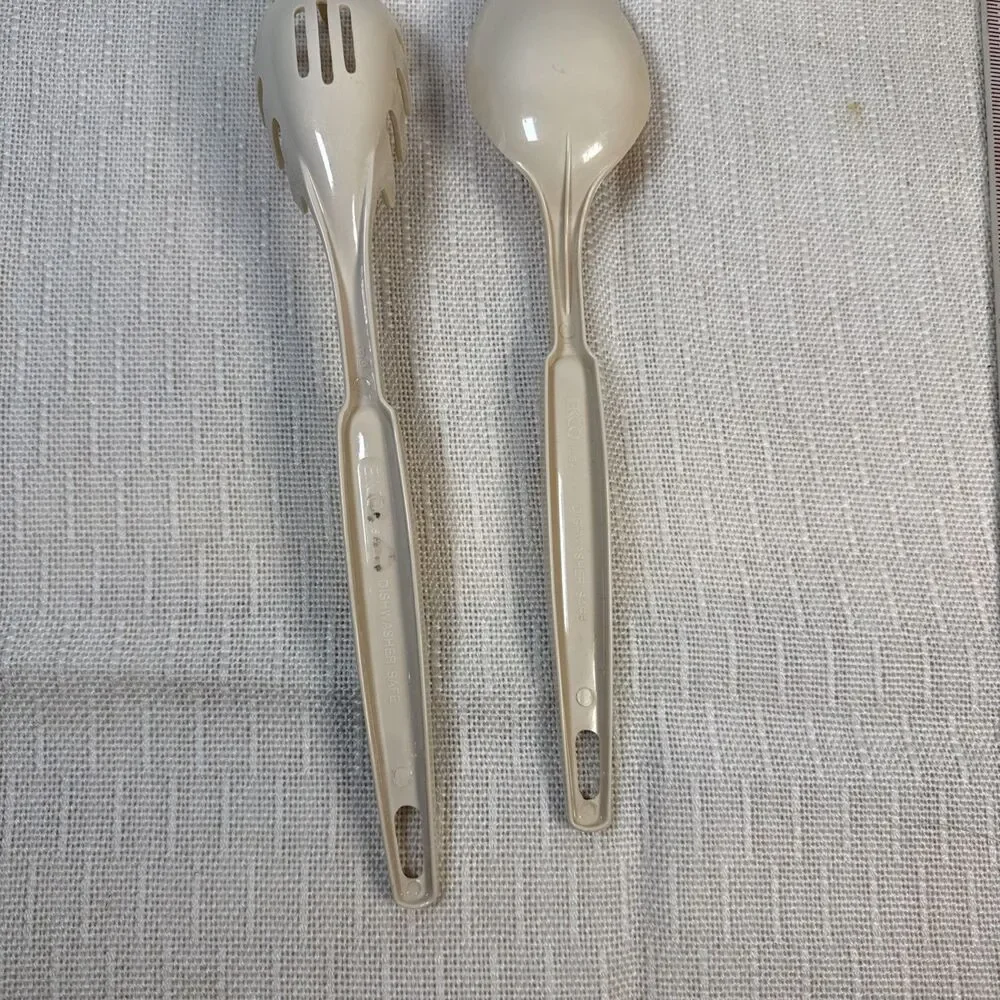 Vintage Ecko Plastic Serving Spoon & Cooking Slotted Spaghetti Spoon Almond
